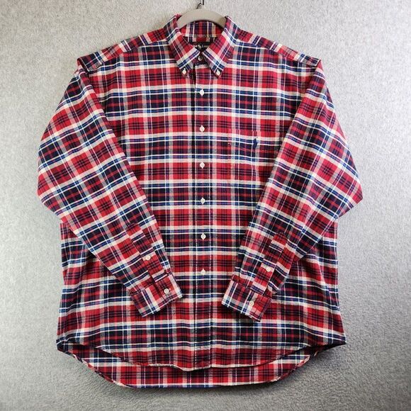 Ralph Lauren Big Shirt Mens Large Red Blue Plaid Button Down Chest Pocket - Picture 1 of 16